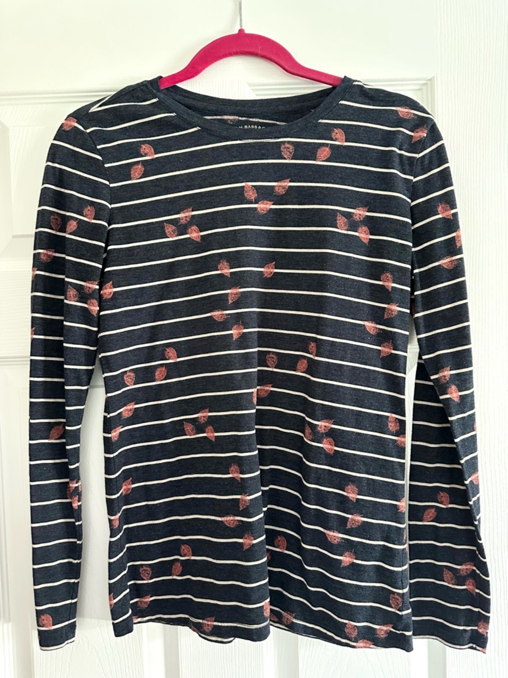 G.H. Bass & Co. Navy Striped Tee with Leaf Accents
